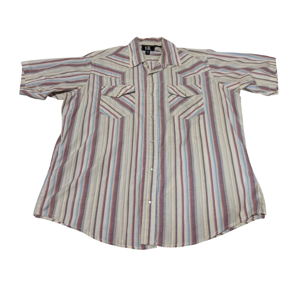 Rock Creek Ranch Shirt Mens 2X Multi Stripe Western Pearl Snap Short Sleeve Big
